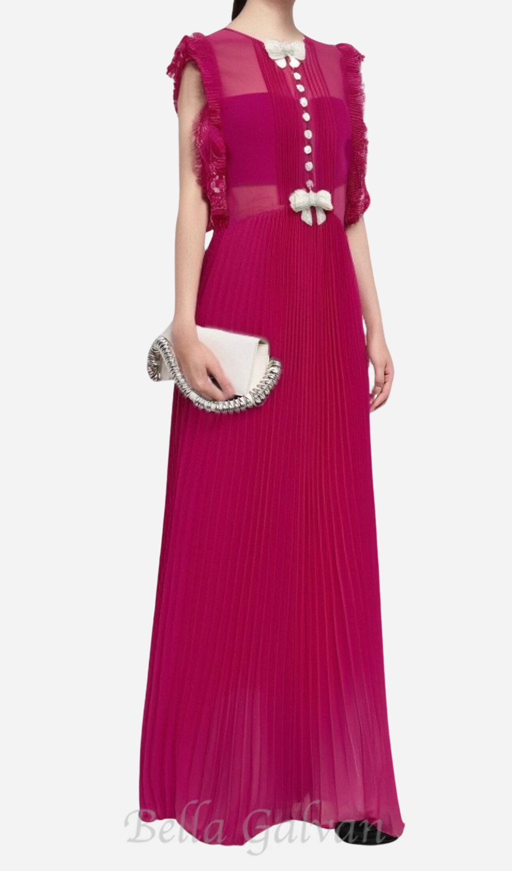 Flowering Girl Women Chiffon Ruffled Maxi Dress in red
