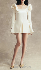 Flowering Girl Women flower square neckline mini dress in apricot
