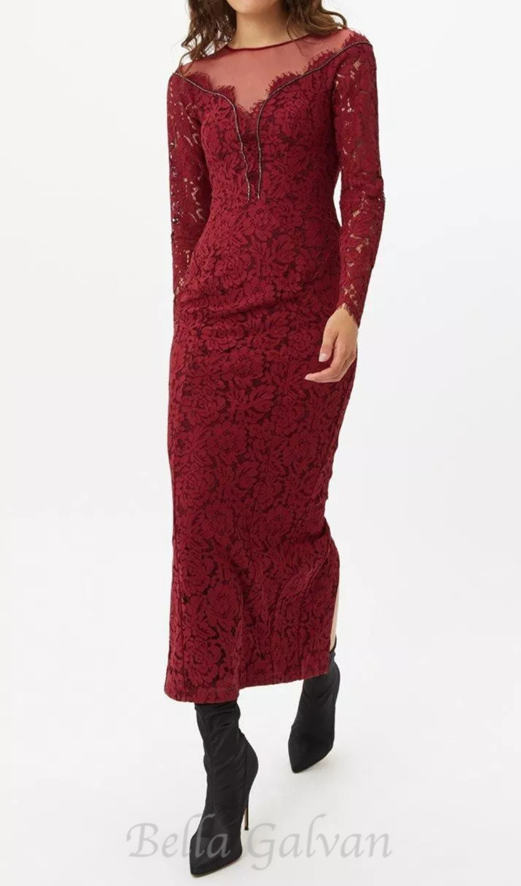 Flowering Girl Women lace hollow maxi dress in red