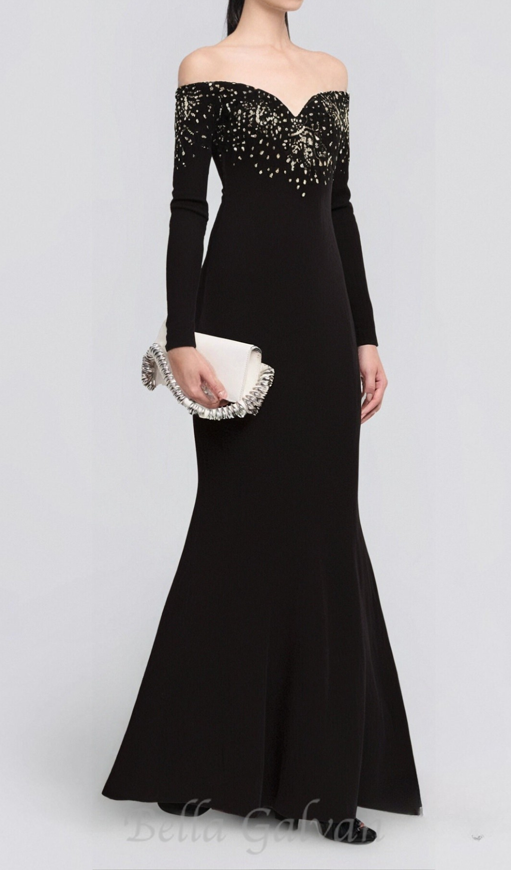Flowering Girl Women crystal embellished off-shoulder gown in black