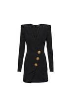 Flowering Girl Women Black Velvet V-Neck Metal Button Mini Dress