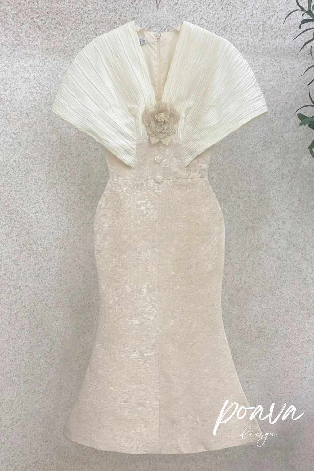 Flowering Girl Women Venus Champagne Stitched High-Waisted Fishtail Midi Dress
