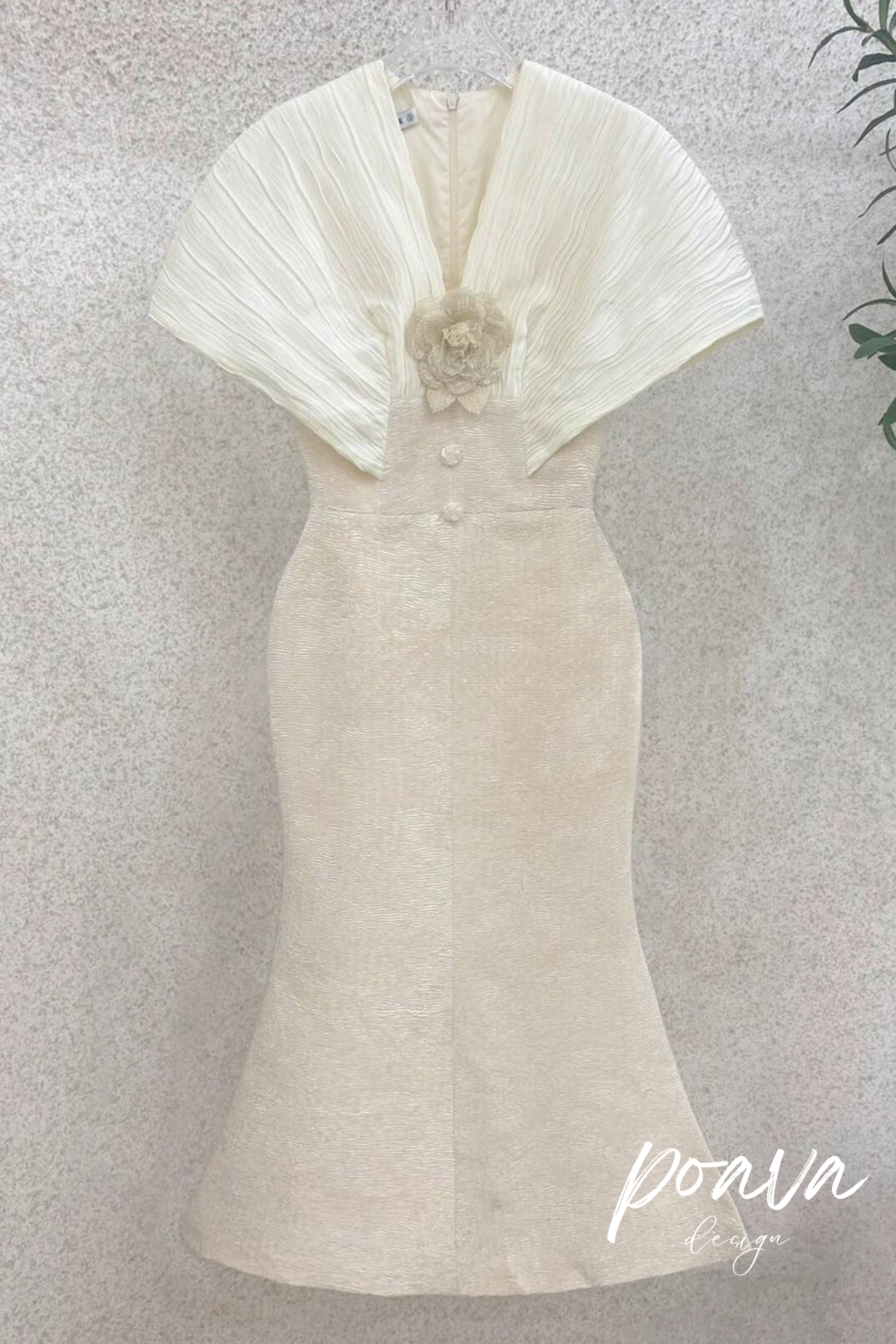 Flowering Girl Women Venus Champagne Stitched High-Waisted Fishtail Midi Dress