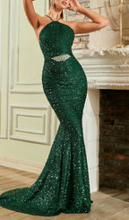 Flowering Girl Women HALTERNECK SEQUIN MAXI DRESS