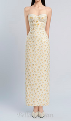 Flowering Girl Women print embroidery maxi dress in beige