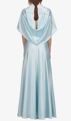 Flowering Girl Women Glossy Silk Twill Satin Cape Maxi Dress in pale blue