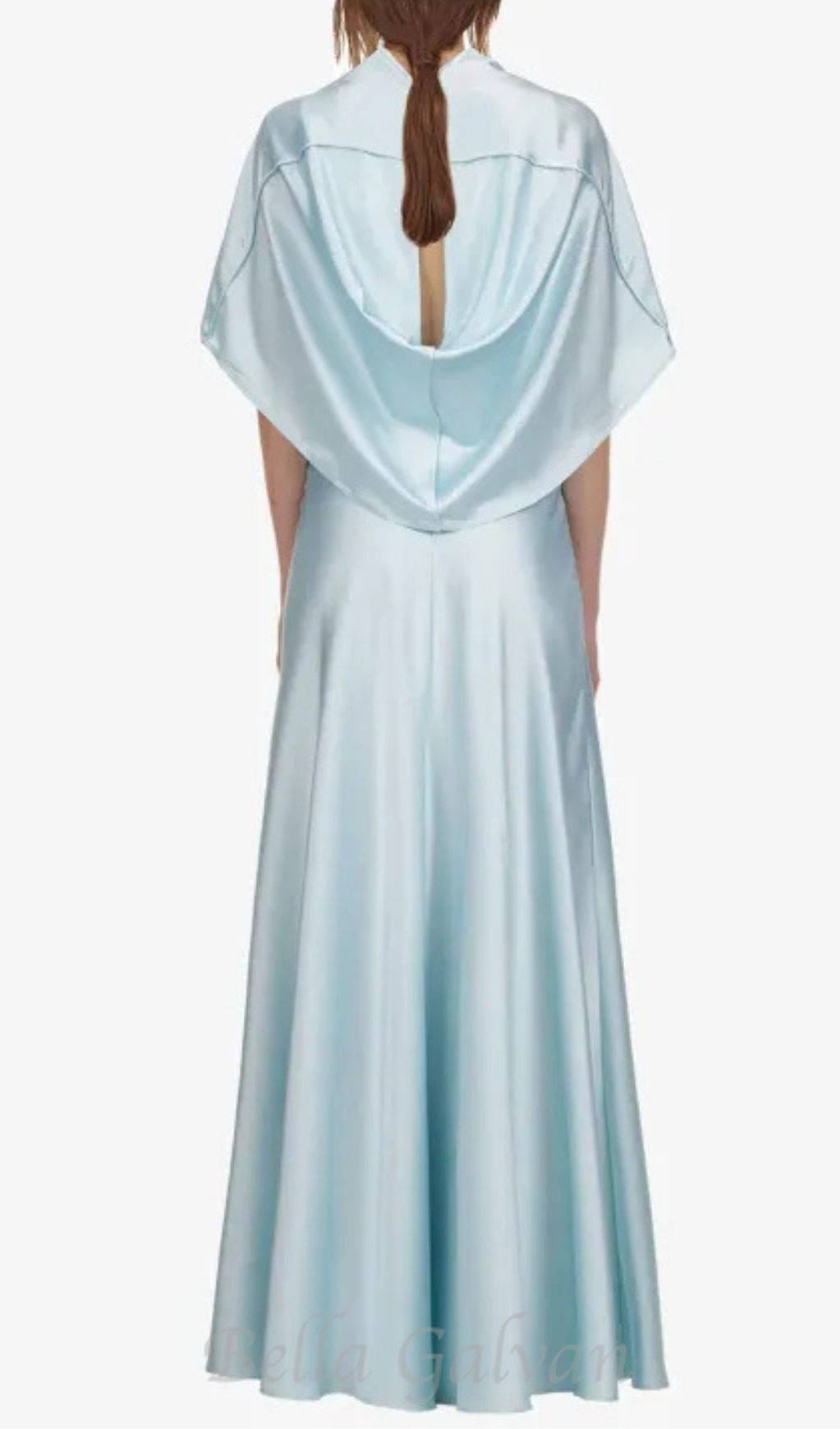 Flowering Girl Women Glossy Silk Twill Satin Cape Maxi Dress in pale blue
