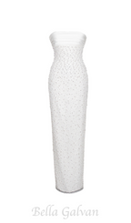 Flowering Girl Women WHITE SATIN SEQUIN PEARLS BEADED MAXI DRESS