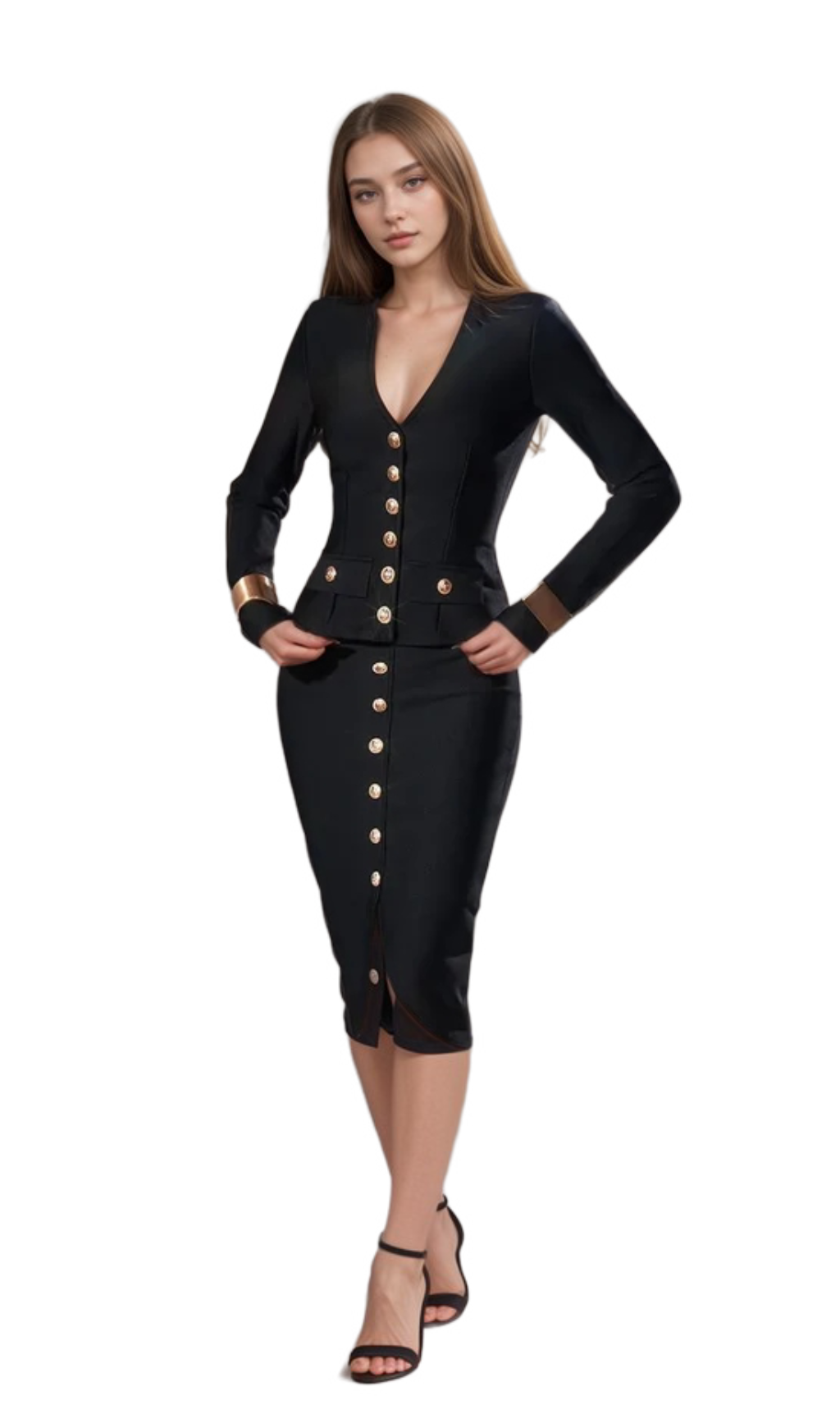 Flowering Girl Women bonnie Long Sleeve Single Breasted Bandage Set in black