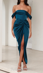 Flowering Girl Women strapless satin midi dress in teal