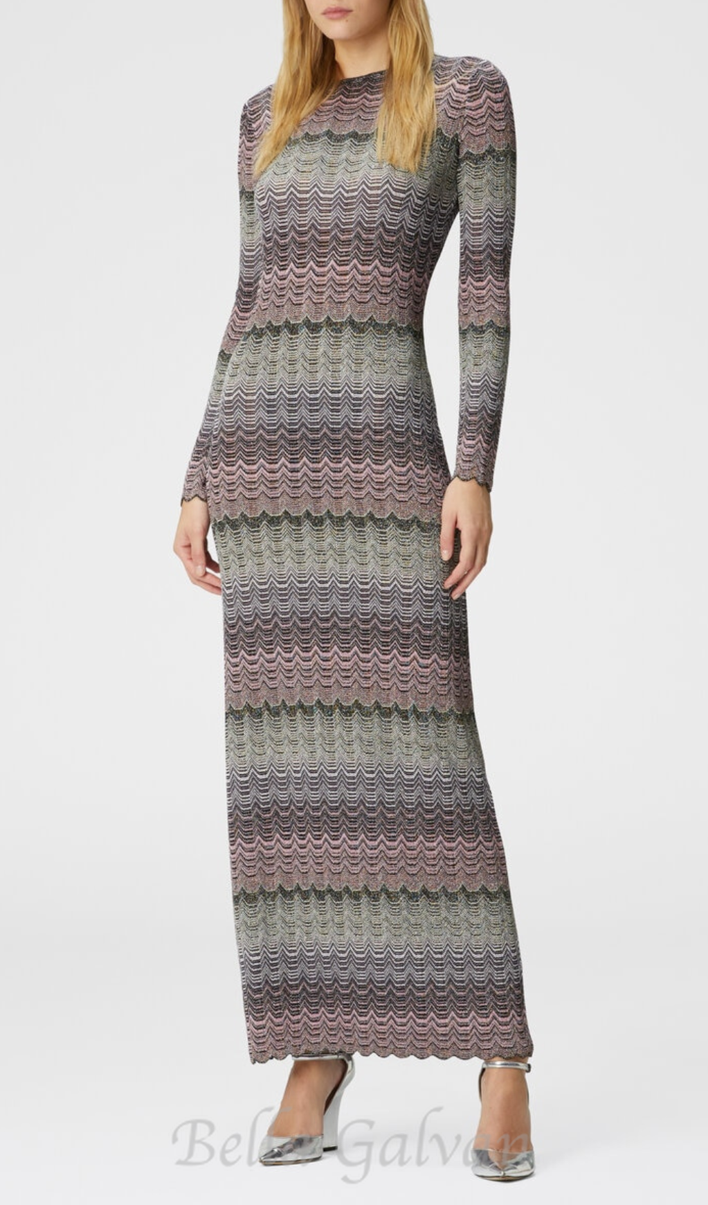 multicolor maxi dress with lamé greek motif