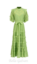 Flowering Girl Women Lace ruffle trim layer midi dress in green