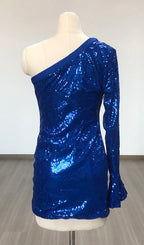 Flowering Girl Women BLUE SEQUIN ONE SHOULDER BODYCON DRESS