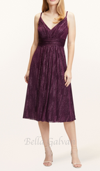 Flowering Girl Women v-neckline cocktail midi dress in bordeaux