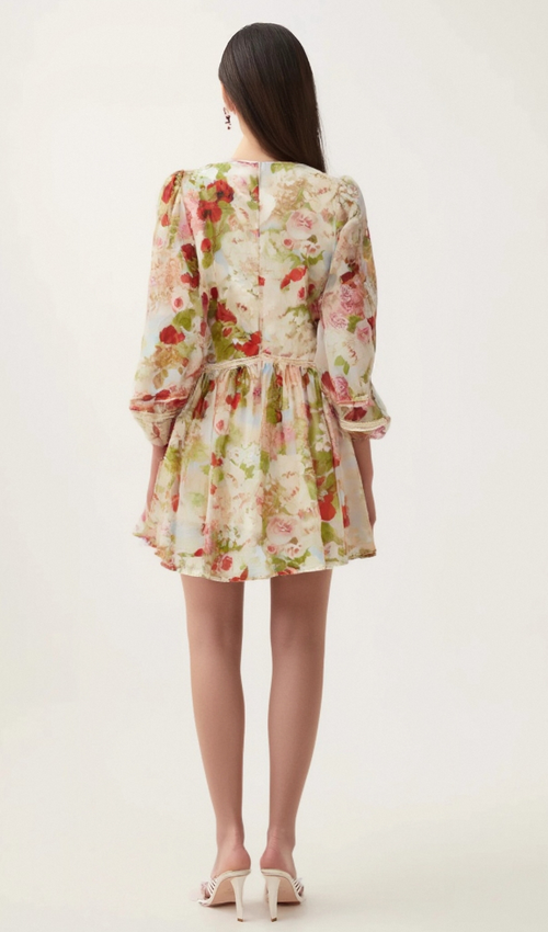 Flowering Girl Women Ailis floral-print lace-detail mini dress