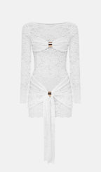 Flowering Girl Women Lace Draped Neckline Mini Dress