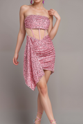 Flowering Girl Women Sequin Mesh Ruched Mini Dress