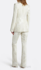 Flowering Girl Women jacquard double-breasted blazer suit in ivory