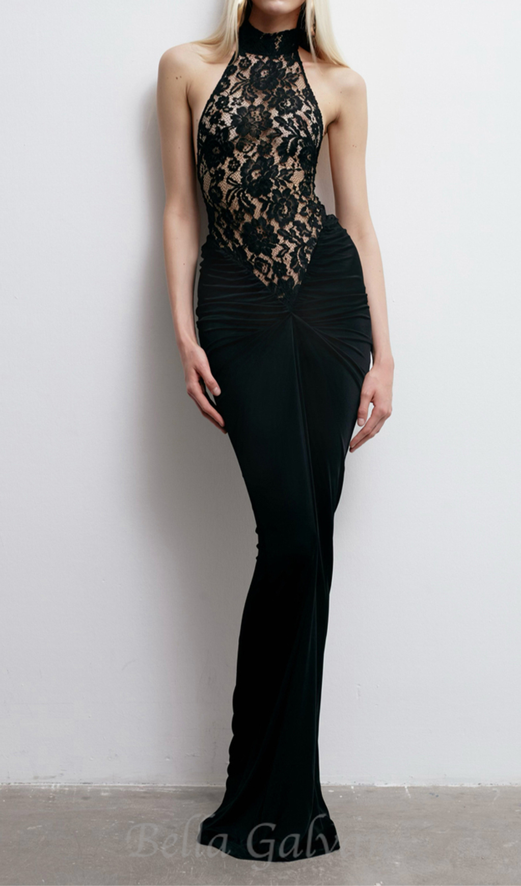 Flowering Girl Women carol black halter maxi dress with lace bodice