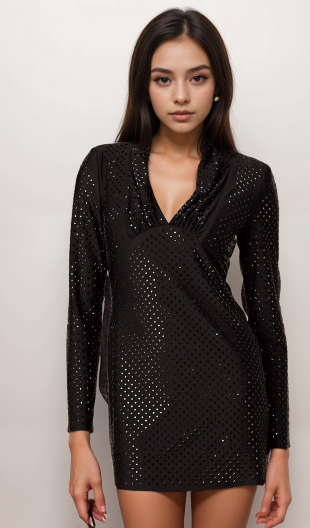 Flowering Girl Women Mariasole embellished plunging V-neck studded mini dress