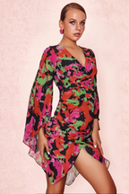 Flowering Girl Women Printed Ruffle Mesh Dress