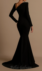Flowering Girl Women Rhinestone Embellished Floor-Length Dress in black