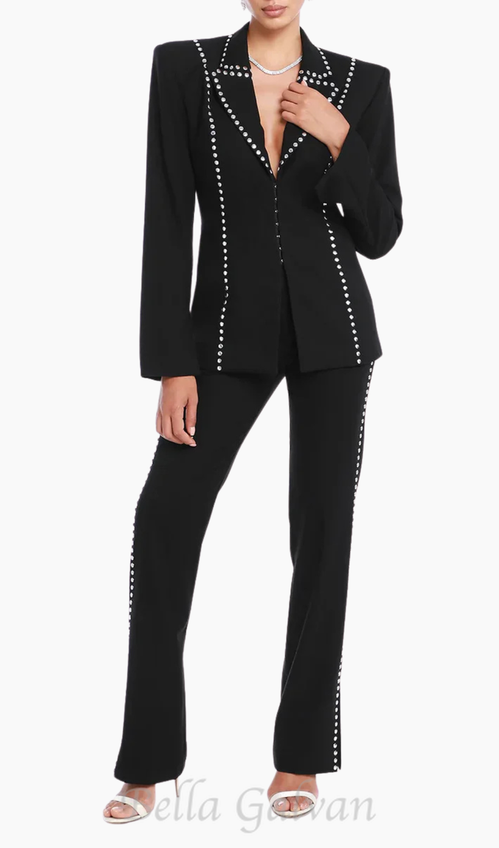 Flowering Girl Women DEBORAH BLACK SCARF-DETAILED WOOL CREPE BLAZER SET