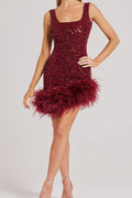 Flowering Girl Women Red Feather Sequin Dress