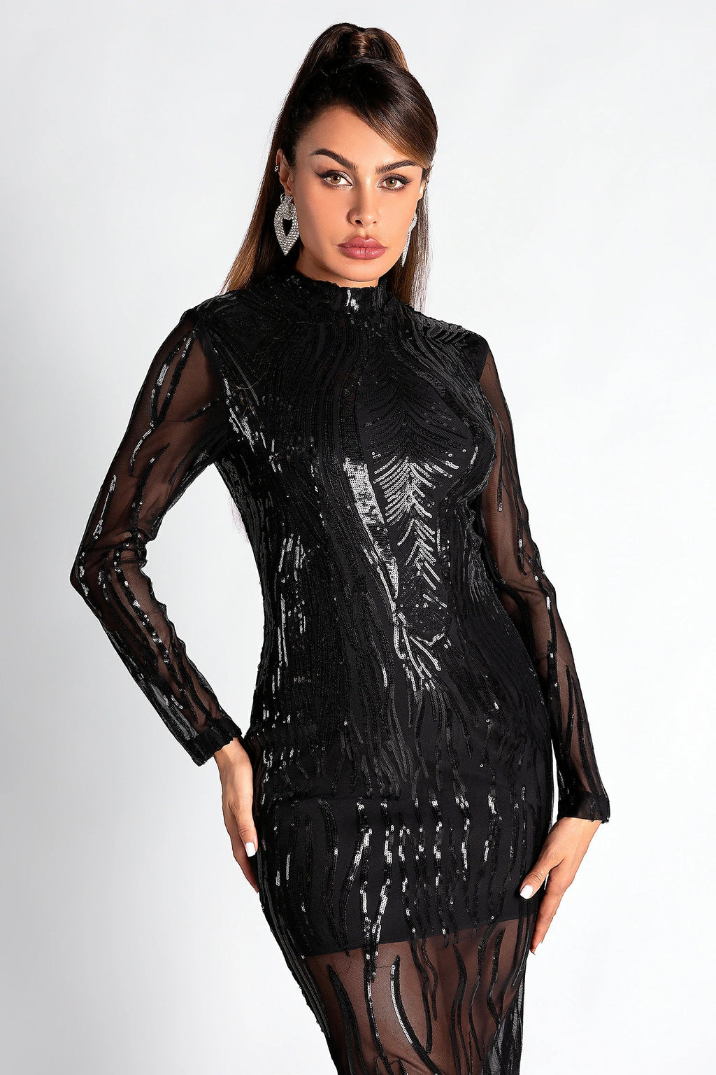 Flowering Girl Women Smendes Sequin Mesh Feather Dress