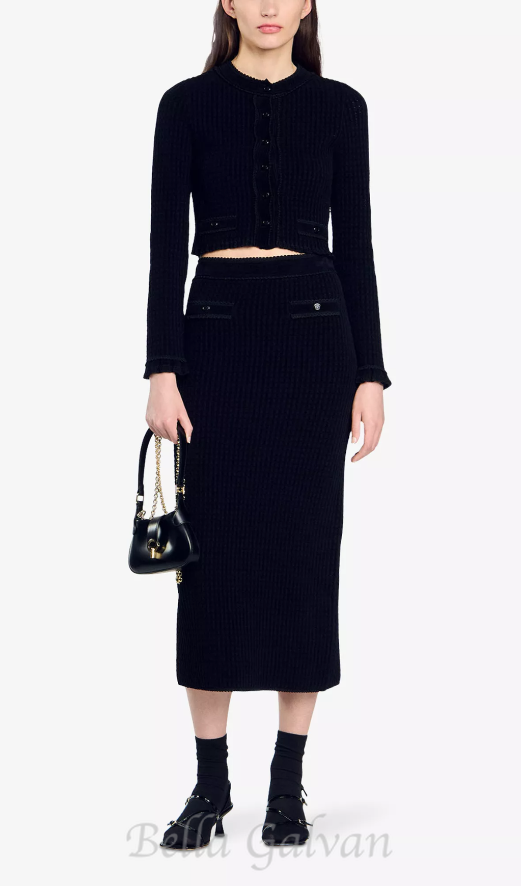 Flowering Girl Women Velvet-texture cropped knitted cardigan in noir