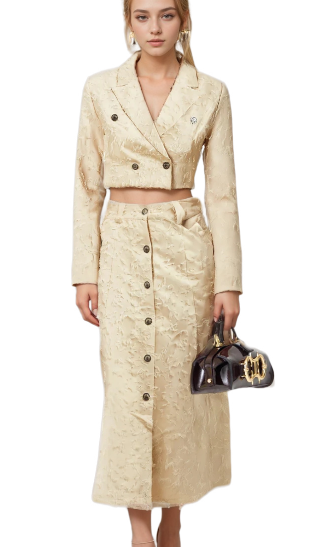Flowering Girl Women Karine white fringed jacket & skirt matching set