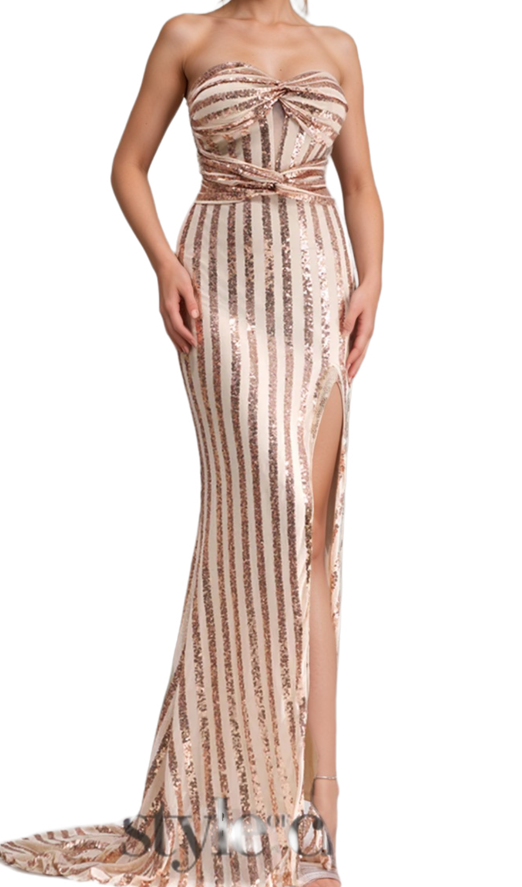 Flowering Girl Women Apricot Mermaid Strapless Sequined Split maxi Dress