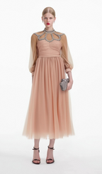 Flowering Girl Women Calixte pink embellished tulle midi dress
