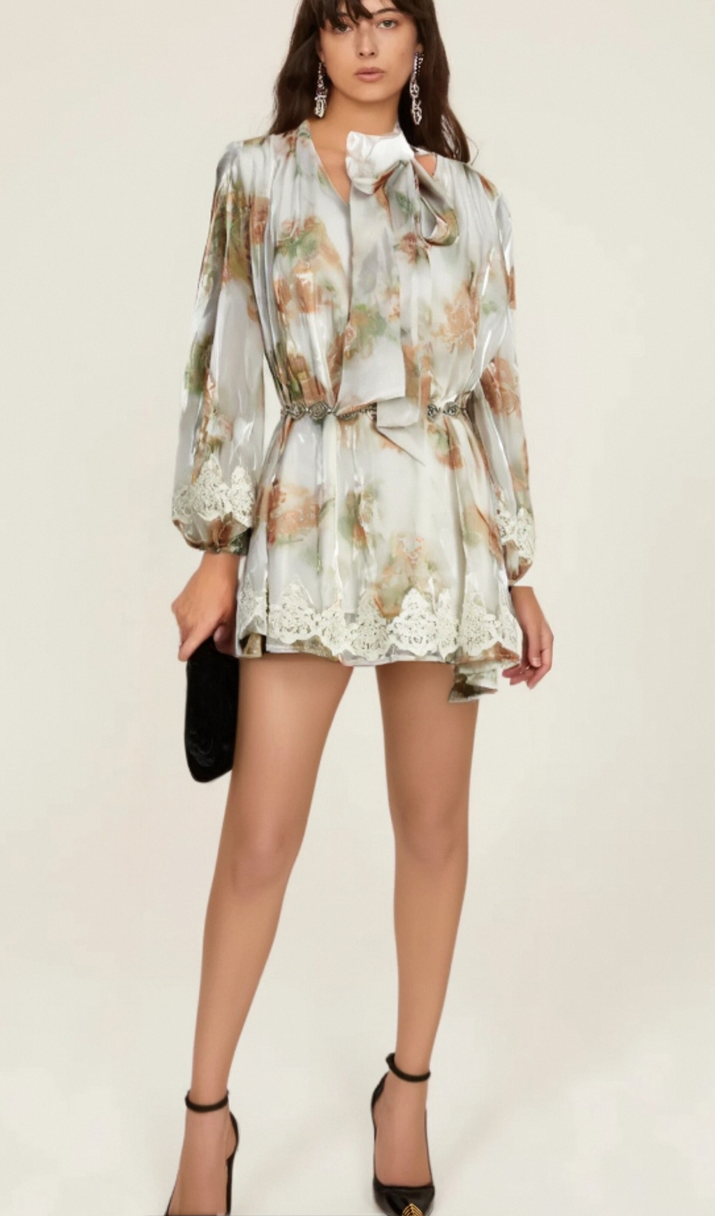 Flowering Girl Women Delphine faux-pearl embellished mini dress in Neutrals