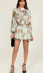 Flowering Girl Women Delphine faux-pearl embellished mini dress in Neutrals