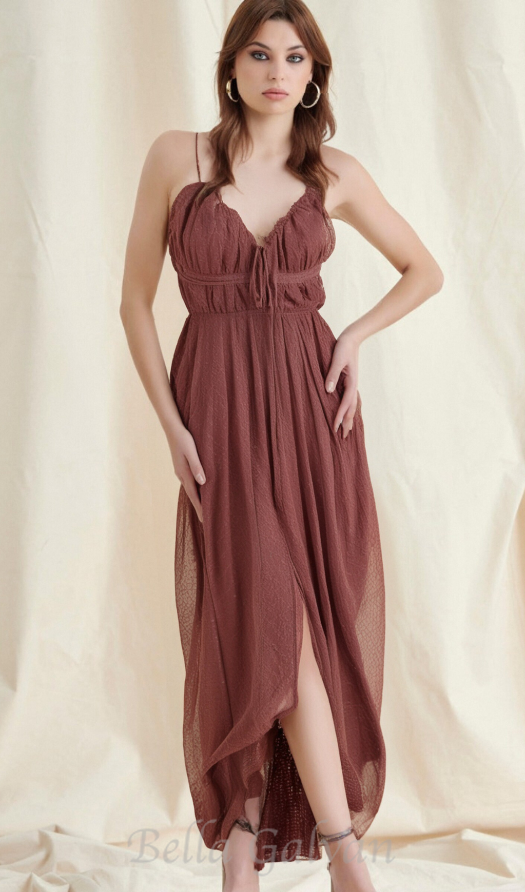 Flowering Girl Women sally pleated midi dress in rust red