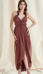Flowering Girl Women sally pleated midi dress in rust red