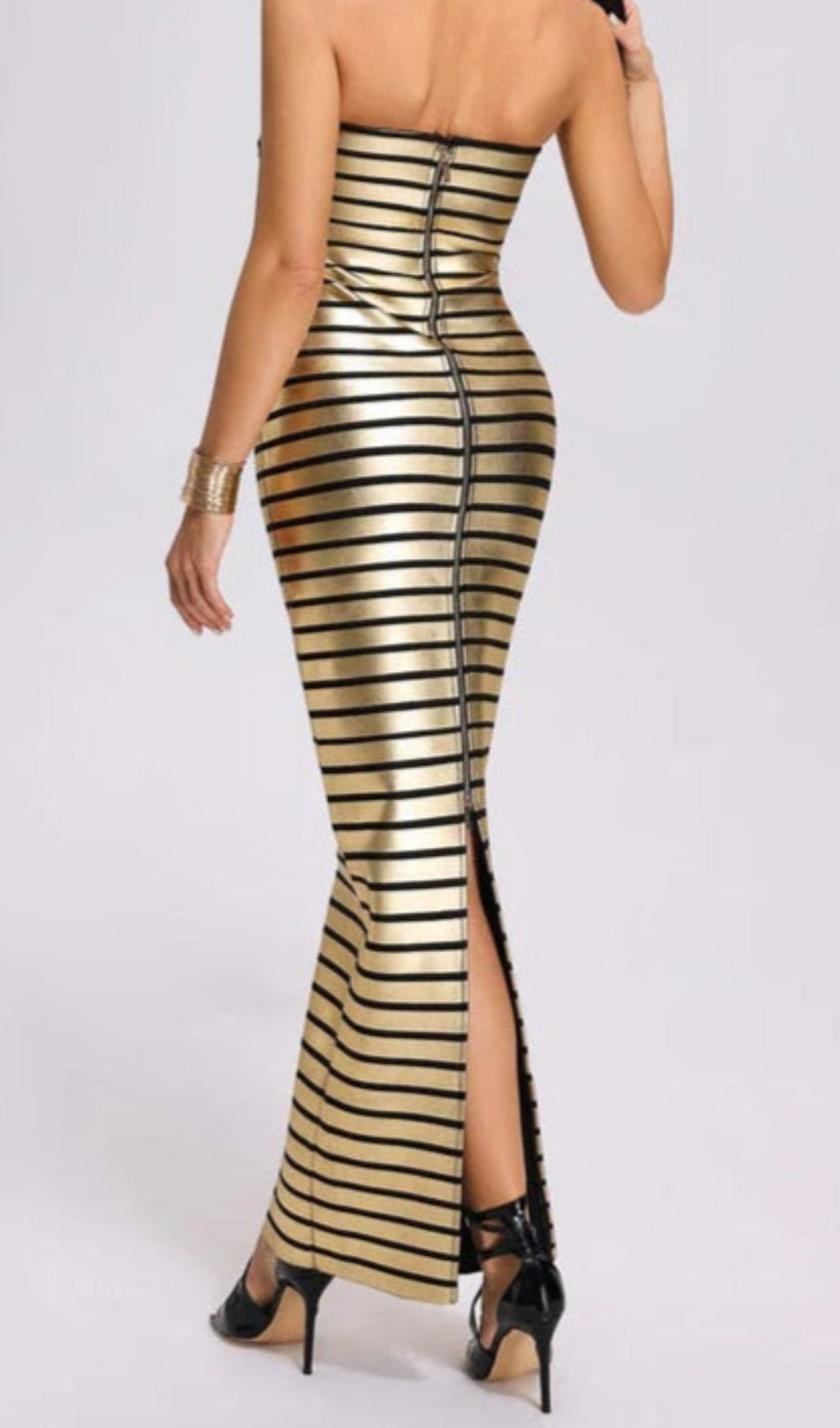 Flowering Girl Women STRAPLESS METALLIC STRIPE MAXI DRESS