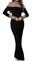 Flowering Girl Women alexandra Long Sleeve Rhinestone Bandage maxi Dress in black