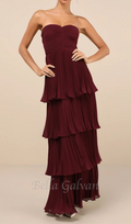 Flowering Girl Women Plum Purple Strapless Tiered Maxi Dress