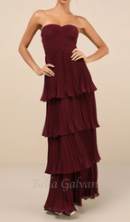 Flowering Girl Women Plum Purple Strapless Tiered Maxi Dress