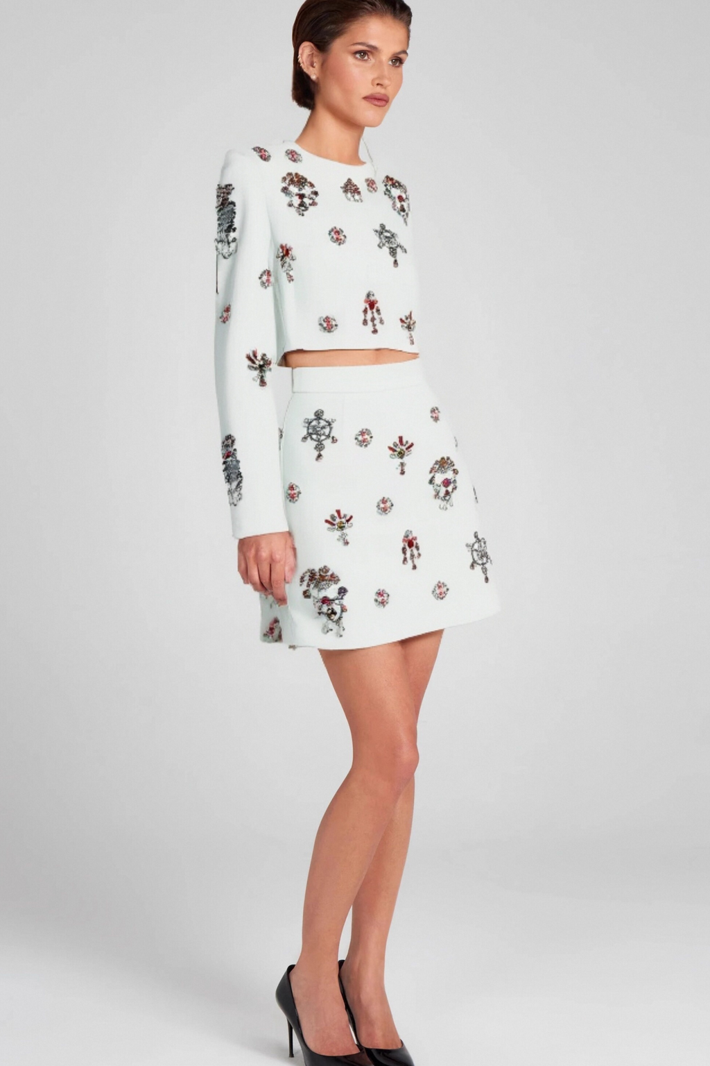 Flowering Girl Women WHITE RHINESTONE EMBELLISHED SKIRT SET
