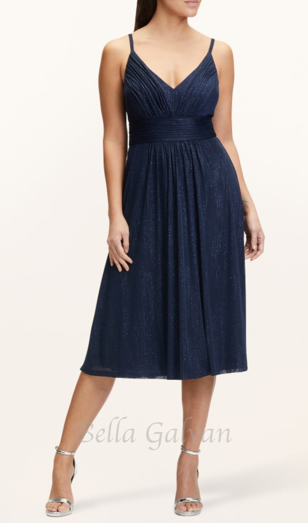 Flowering Girl Women v-neckline Cocktail midi Dress in night blue