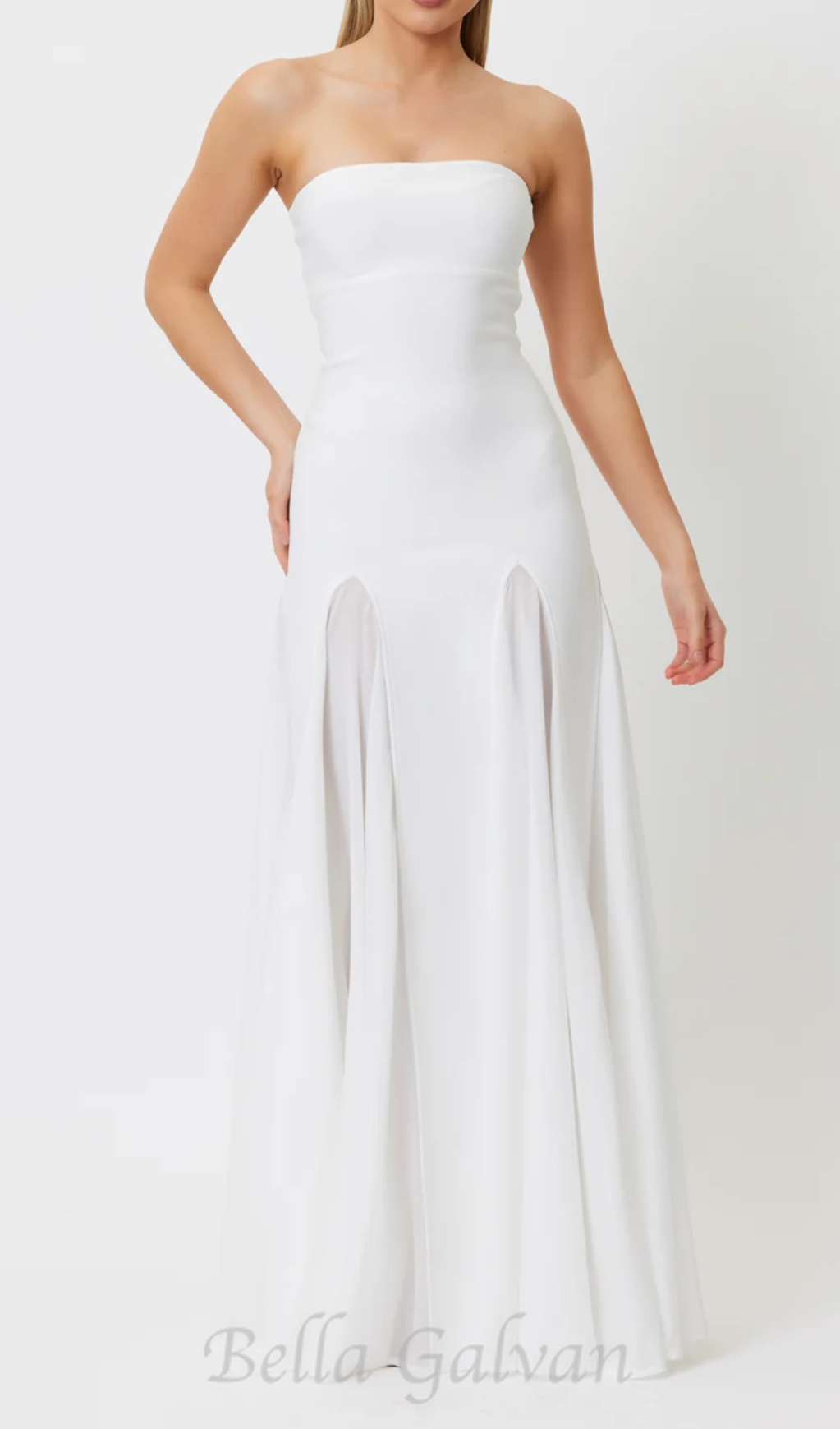 Flowering Girl Women pleated trim strapless maxi dress in white