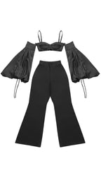 Flowering Girl Women Bubble Sleeve Two Piece Suit In Black