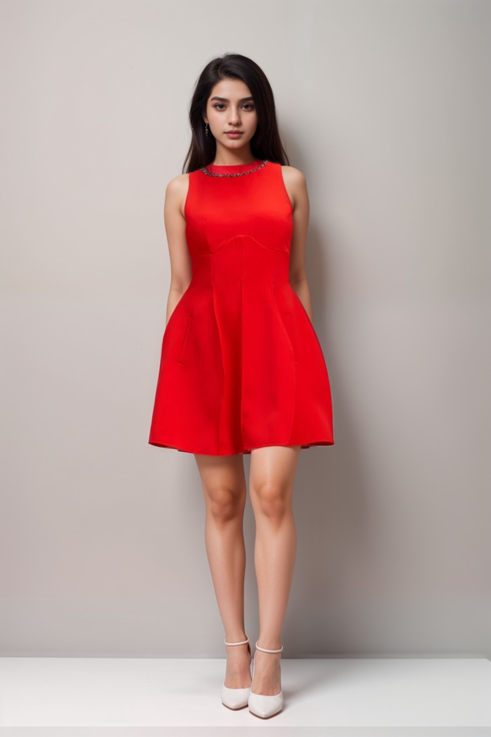 Flowering Girl Women Katie Red Crystal-Embellished Puff Mini Dress
