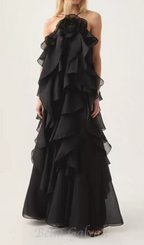 Flowering Girl Women halterneck flounced maxi dress in black