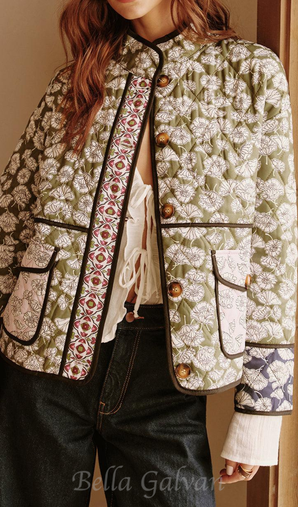 Flowering Girl Women multicolor Floral Pocket Quilted Coat