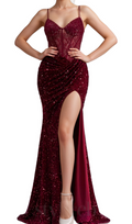 Flowering Girl Women belinda lace corset sequin maxi dress in red