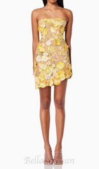 Flowering Girl Women Strapless floral Mini Dress in yellow